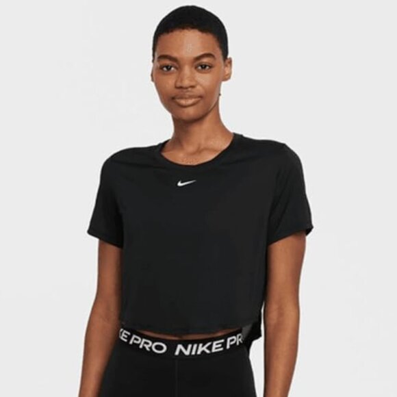 Nike Dri-Fit Black Short-sleeved cropped top NWT - Picture 1 of 7